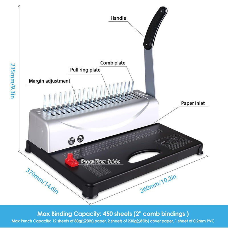 21-Hole Binding Machine Book Binding Machines with 100PCS 3/8'' Comb Bindings Spines for Letter Size, A4, A5 Paper