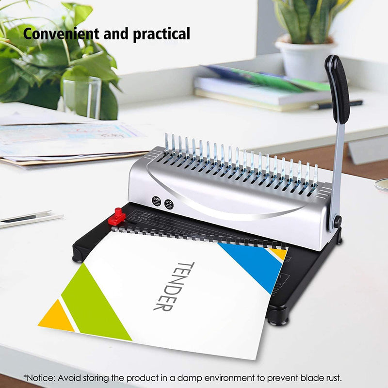 21-Hole Binding Machine Book Binding Machines with 100PCS 3/8'' Comb Bindings Spines for Letter Size, A4, A5 Paper