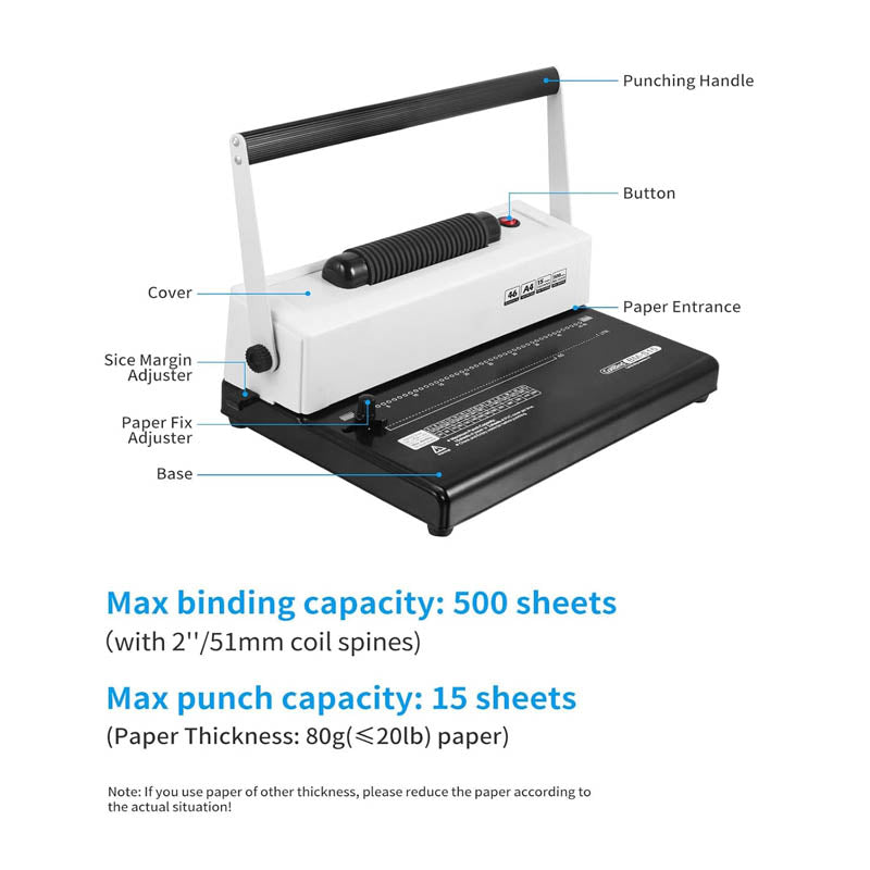 Binding Machine Coil Spiral Binding Machine Electric Coil Inserter for Letter Size/A4/A5 with 100pcs 5/16'' Coil Binding Spines