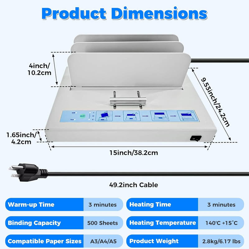Binding Machine 400 Sheets Capacity Book Binding Material A3 A4 A5 Document with 10 Letter Size Envelopes