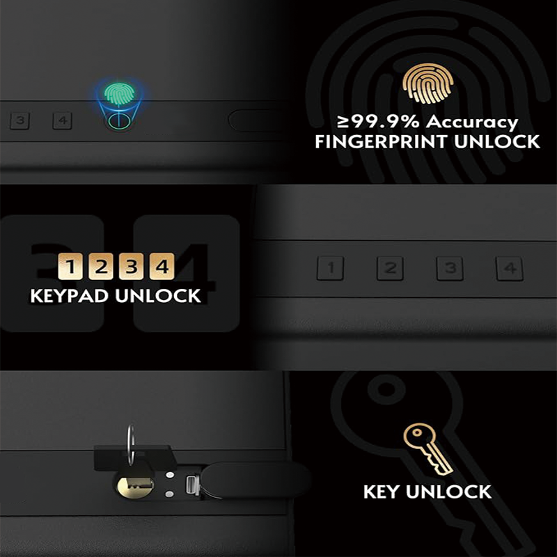 Gun Safe for Pistols, Biometric Gun Safe with Three Quick Access Ways of Fingerprints, Passwords and Keys,Ideal for Nightstand, Car, Bedside, Wall