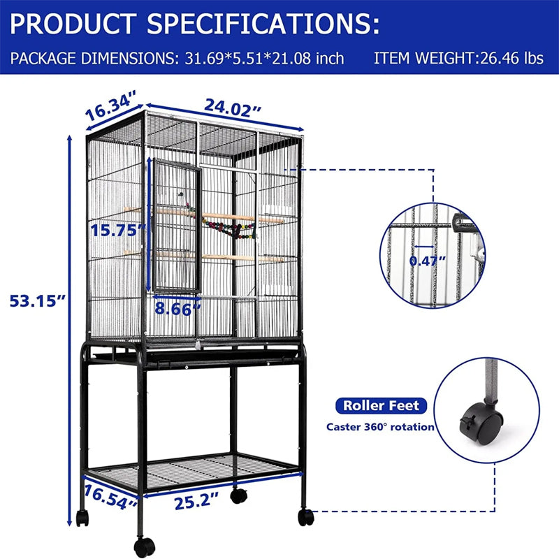 Spot Large Rust Resistant Luxurious Metal Wire Black Parrot Breeding Encryption Wire Cages Bird For Cages With Perch Stand