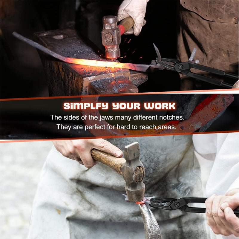 Wolf Jaw Blacksmith Tongs for Beginner & Professional Blacksmiths Bladesmiths & Craftsmen (15 in 16 in 17 in)