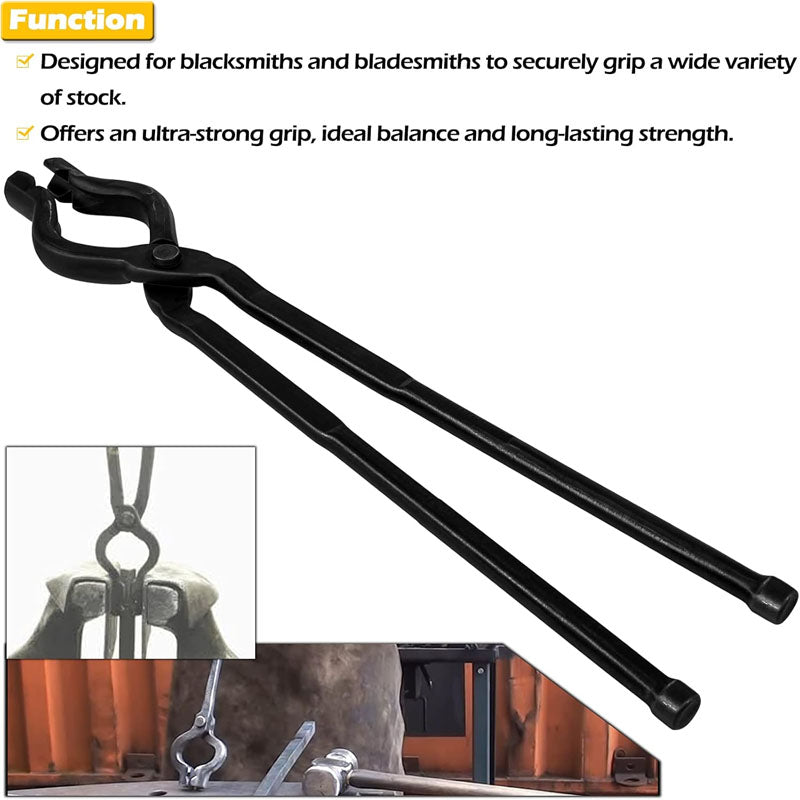 17 Inch V-Bit Bolt Blacksmith Tongs for Beginner and Seasoned Blacksmiths, Bladesmiths and Craftsmen