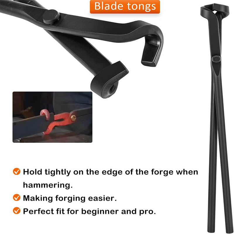 4 pack Blacksmith Tongs Tongs Forge Tools Includes V-Bit Bolt Tongs Wolf Jaw Tongs Flat Tongs Blade Tongs