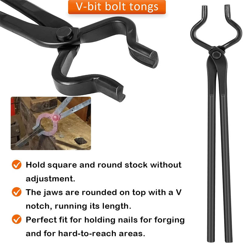 4 pack Blacksmith Tongs Tongs Forge Tools Includes V-Bit Bolt Tongs Wolf Jaw Tongs Flat Tongs Blade Tongs