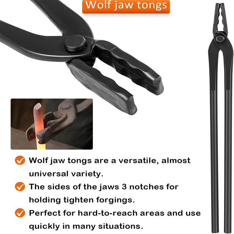 4 pack Blacksmith Tongs Tongs Forge Tools Includes V-Bit Bolt Tongs Wolf Jaw Tongs Flat Tongs Blade Tongs