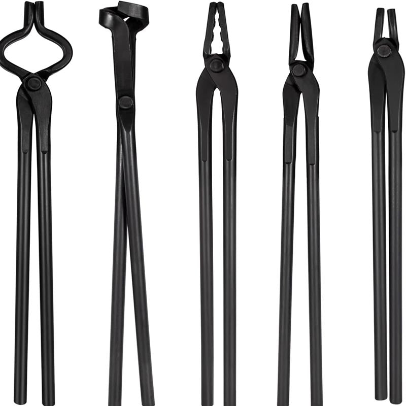 5PCS Blacksmith Tongs For Knife Making Tongs Flat Tongs & Square Jaw Tongs & Bolt Tongs & Blade Tongs & Wolf Jaw tongs