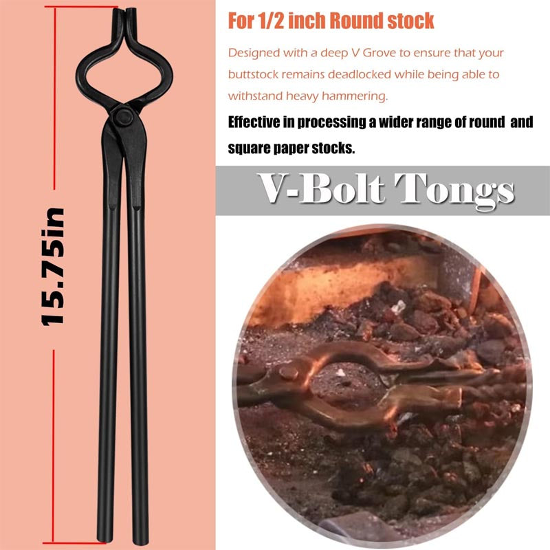 5PCS Blacksmith Tongs For Knife Making Tongs Flat Tongs & Square Jaw Tongs & Bolt Tongs & Blade Tongs & Wolf Jaw tongs