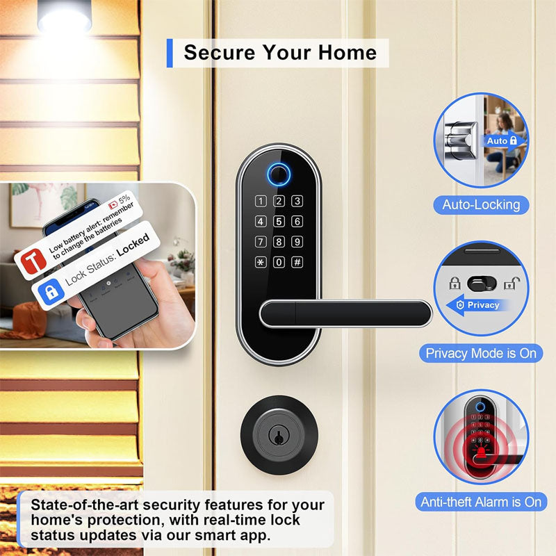 Bluetooth Door Lock Keyless-Entry Keypad Fingerprint Smart Lock Biometric Door Knob for Entry Door