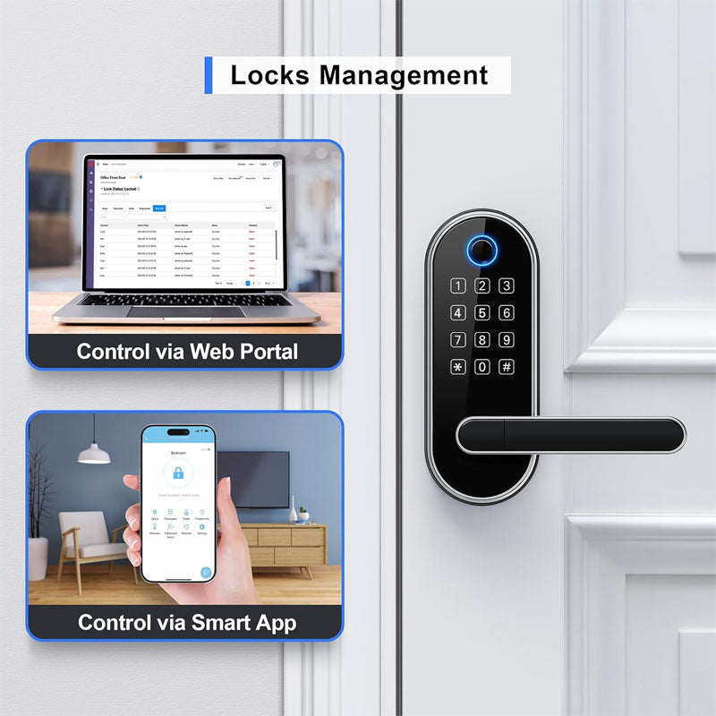 Bluetooth Door Lock Keyless-Entry Keypad Fingerprint Smart Lock Biometric Door Knob for Entry Door