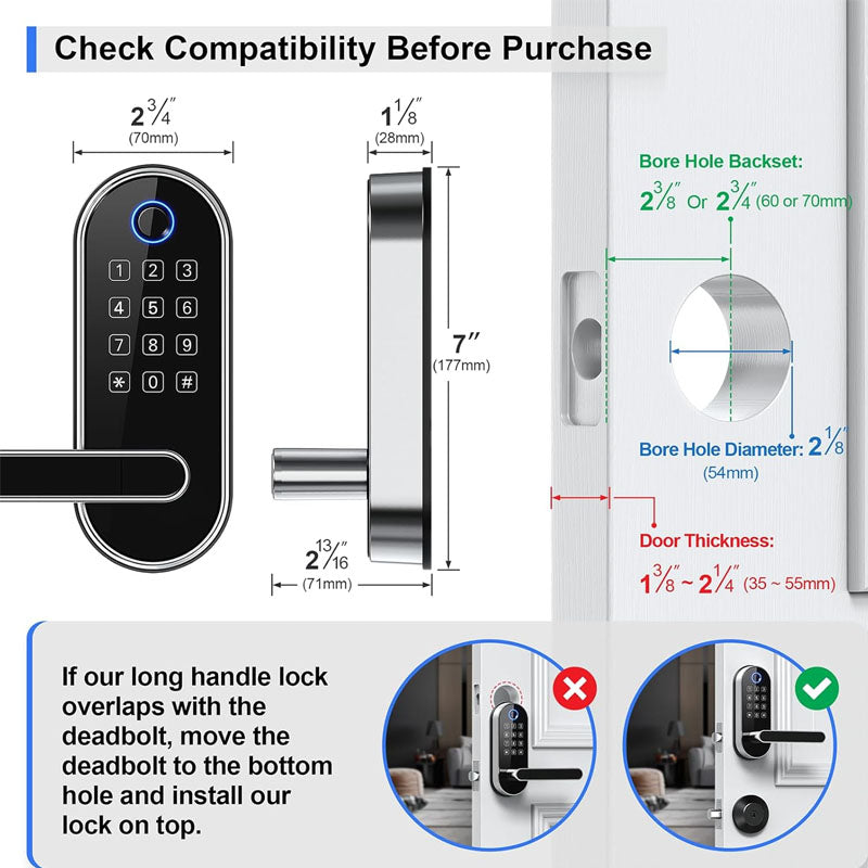 Bluetooth Door Lock Keyless-Entry Keypad Fingerprint Smart Lock Biometric Door Knob for Entry Door