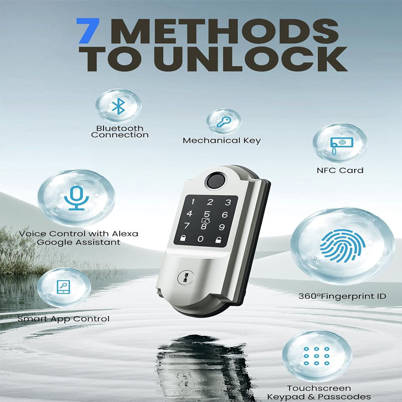 7-in-1 Keyless Entry Door Lock Bluetooth Door Lock Fingerprint Door Lock with Touchscreen Keypad App Remote Control