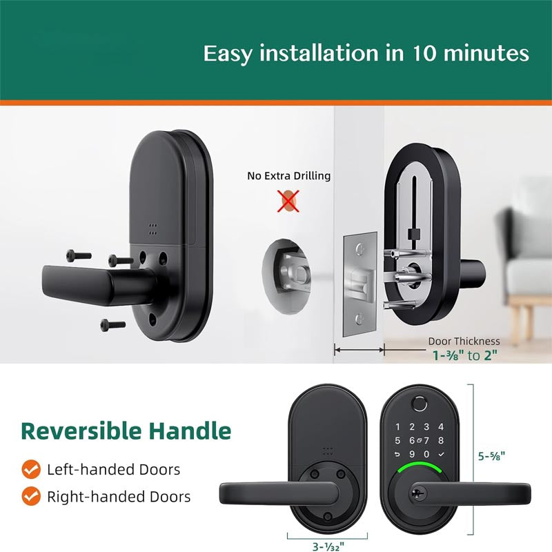 Bluetooth Door Lock Keyless Entry Door Lock for Front Door WiFi Door Lock with APP Genarate Passcode Remotely
