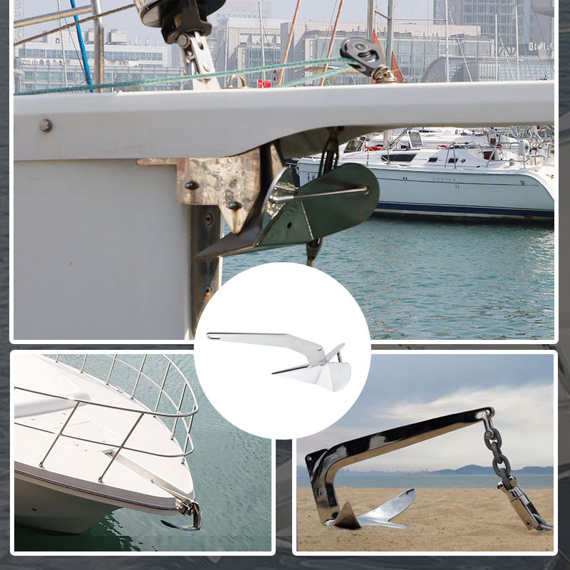 316 Stainless Steel Triangular Anchor, Yacht Anchor Mirror Polished Large Grip Steel Plate Anchor