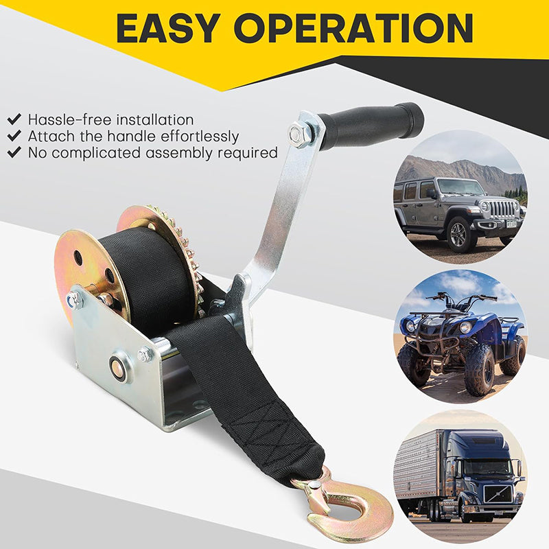 800LBS Hand Winch Heavy Duty Boat Trailer Winch with 16FT Strap Ratchet Gear for Trailer Boat Towing