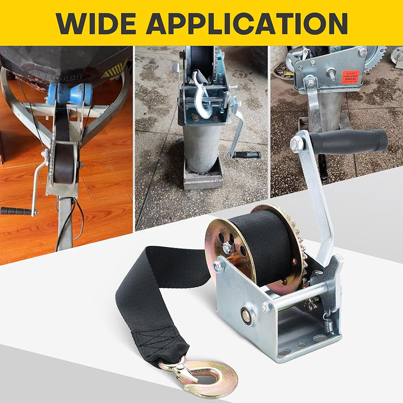 800LBS Hand Winch Heavy Duty Boat Trailer Winch with 16FT Strap Ratchet Gear for Trailer Boat Towing