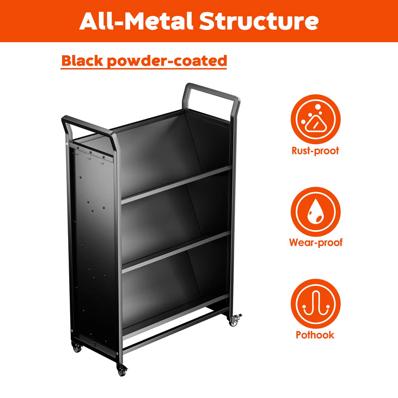 Mobile Steel Book Cart Shelf Book Cart H49"*D13.78"*W31.5" Rolling Book Cart Mobile For Children Classroom