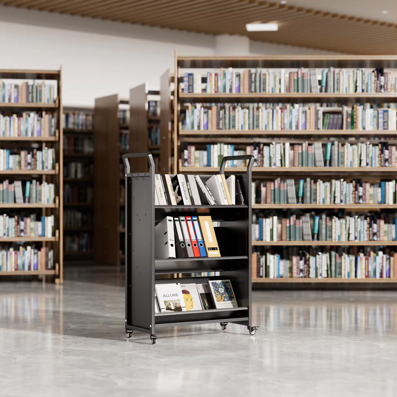 Mobile Steel Book Cart Shelf Book Cart H49"*D13.78"*W31.5" Rolling Book Cart Mobile For Children Classroom