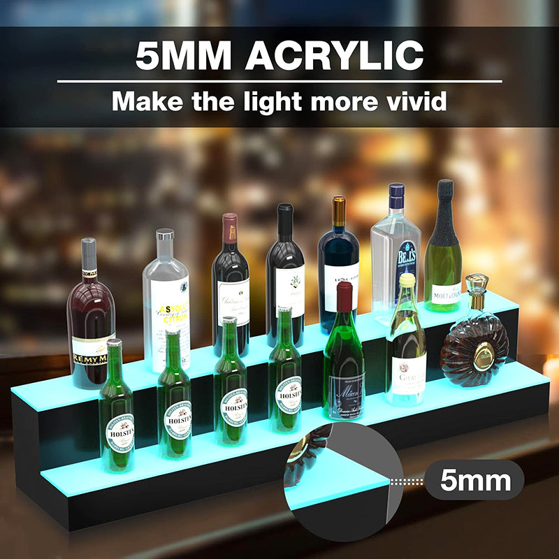 LED Liquor Bottle Display Shelf 40 inch 2-Step Lighted Acrylic Lighted Bar Shelf for Home, Commercial Bar, Acrylic Lighted Bottle Display Stand with RF Remote Control