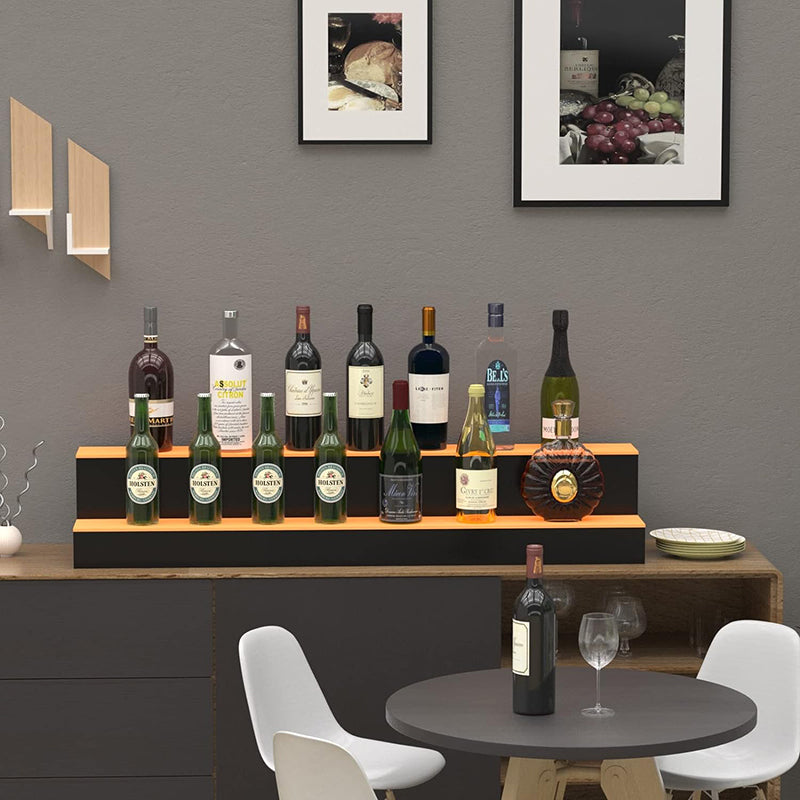 LED Liquor Bottle Display Shelf 40 inch 2-Step Lighted Acrylic Lighted Bar Shelf for Home, Commercial Bar, Acrylic Lighted Bottle Display Stand with RF Remote Control