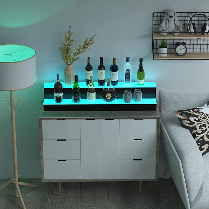 LED Liquor Bottle Display Shelf 40 inch 2-Step Lighted Acrylic Lighted Bar Shelf for Home, Commercial Bar, Acrylic Lighted Bottle Display Stand with RF Remote Control