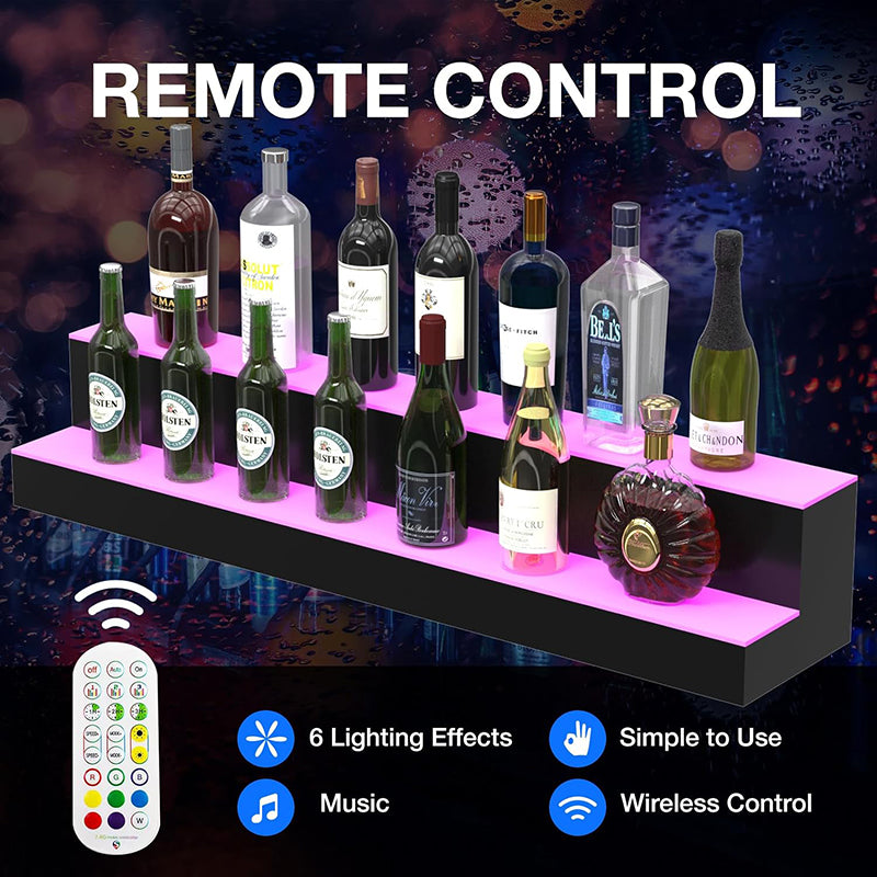 LED Liquor Bottle Display Shelf 40 inch 2-Step Lighted Acrylic Lighted Bar Shelf for Home, Commercial Bar, Acrylic Lighted Bottle Display Stand with RF Remote Control