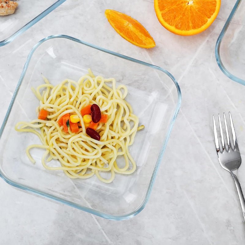 Set Of 3 Transparent Square Tempered Glass Salad Dessert Plates, Heat Resistant Transparent Flat Plates, 7-Inch Serving Plates