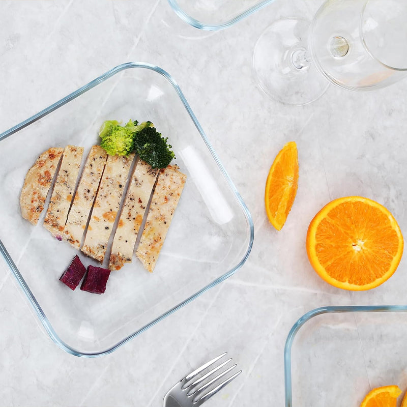 Set Of 3 Transparent Square Tempered Glass Salad Dessert Plates, Heat Resistant Transparent Flat Plates, 7-Inch Serving Plates