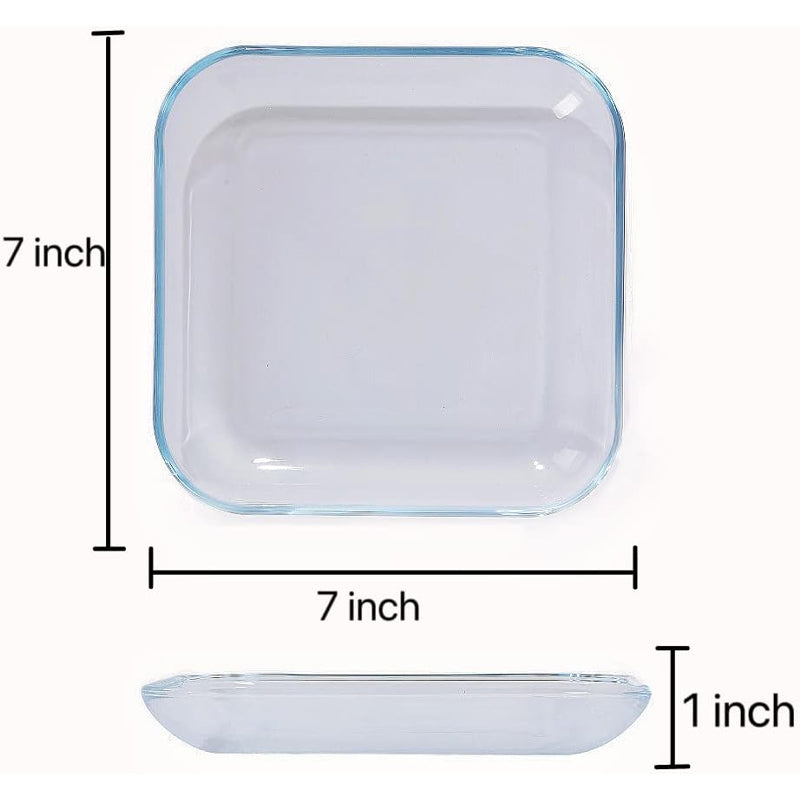 Set Of 3 Transparent Square Tempered Glass Salad Dessert Plates, Heat Resistant Transparent Flat Plates, 7-Inch Serving Plates