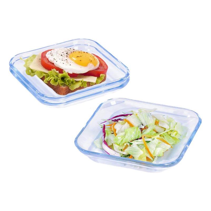 Set Of 3 Transparent Square Tempered Glass Salad Dessert Plates, Heat Resistant Transparent Flat Plates, 7-Inch Serving Plates