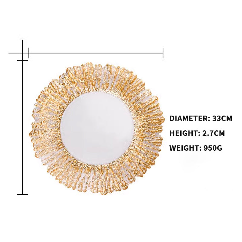 Glass Plate, Gold Creative Vertical Texture Glass Mat Plate, Decorative Gold Bowl Tableware Tray