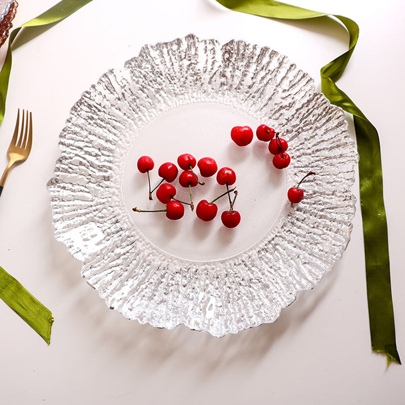 Glass Plate, Gold Creative Vertical Texture Glass Mat Plate, Decorative Gold Bowl Tableware Tray