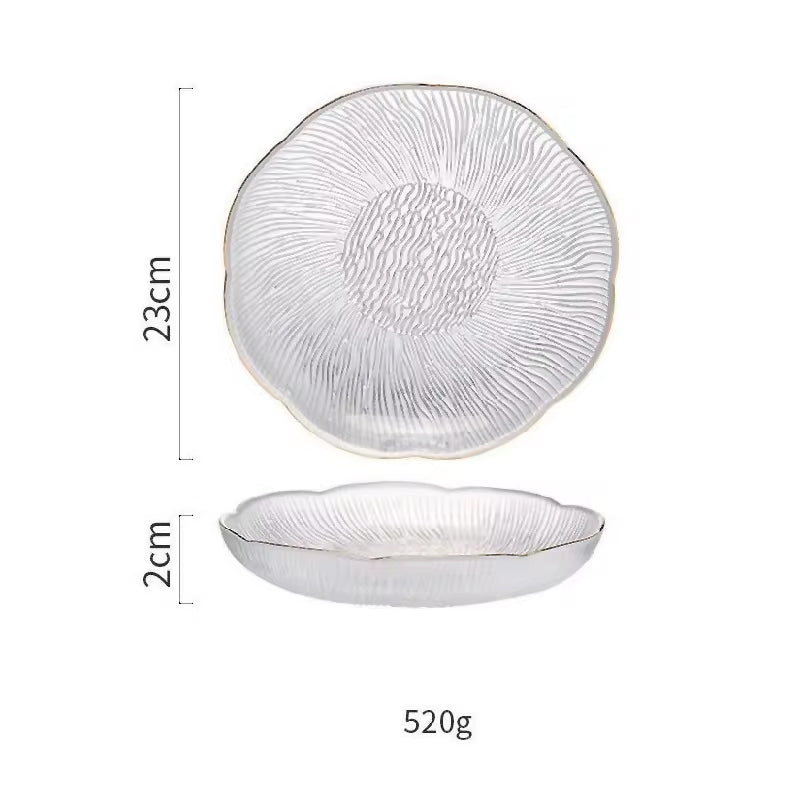Home Kitchen Party Glassware Set Flower-Shaped Transparent Light Luxury Chinese Snack Plate Flower-Shaped Transparent Glass Plate With Gold Rim