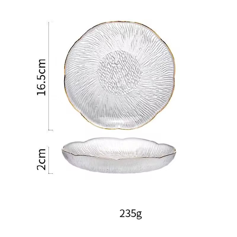 Home Kitchen Party Glassware Set Flower-Shaped Transparent Light Luxury Chinese Snack Plate Flower-Shaped Transparent Glass Plate With Gold Rim