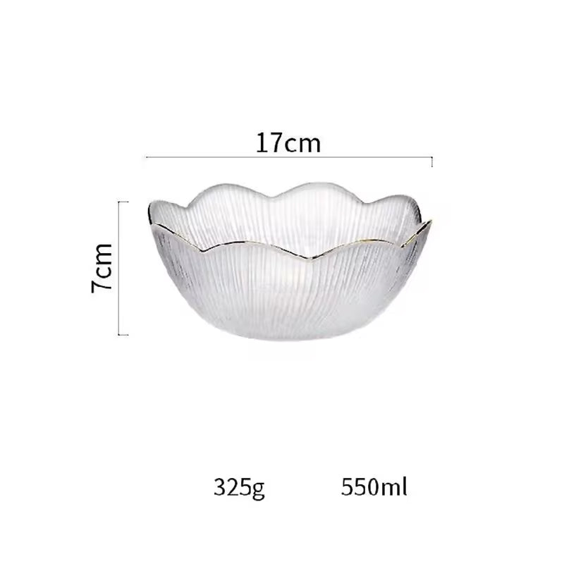 Home Kitchen Party Glassware Set Flower-Shaped Transparent Light Luxury Chinese Snack Plate Flower-Shaped Transparent Glass Plate With Gold Rim