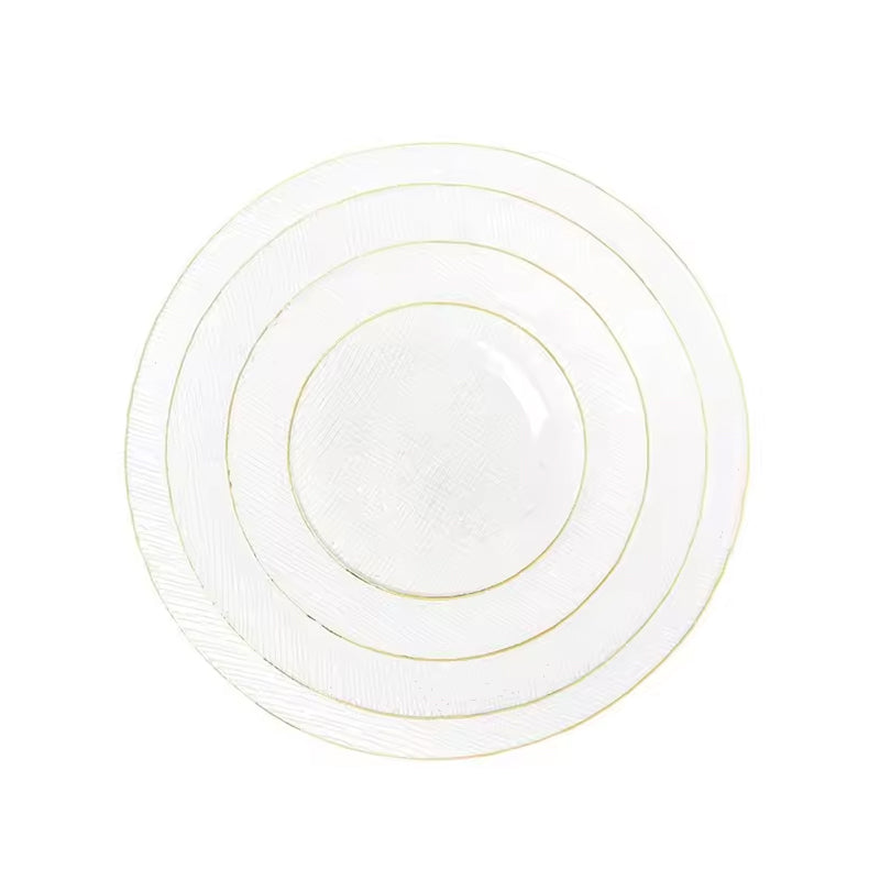 Gold-Rimmed Bamboo Hat Bowl Nordic Crystal Glass Salad Bowl Household Striped Bowl Plate Glass Tableware