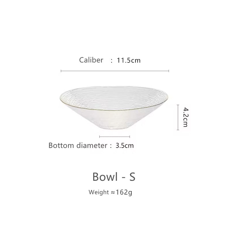 Gold-Rimmed Bamboo Hat Bowl Nordic Crystal Glass Salad Bowl Household Striped Bowl Plate Glass Tableware