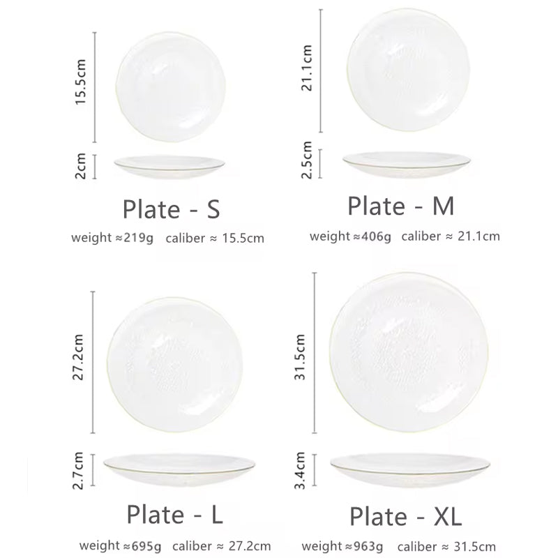 Gold-Rimmed Bamboo Hat Bowl Nordic Crystal Glass Salad Bowl Household Striped Bowl Plate Glass Tableware