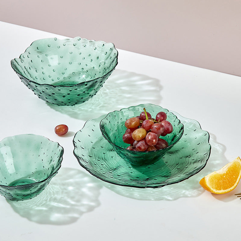 Household Tableware And Dishes Set, Glass Salad Bowl, Large Fruit Bowl, Creative Tableware, Fruit Plate, Large Bowl, Bamboo Hat, Bowl And Plate