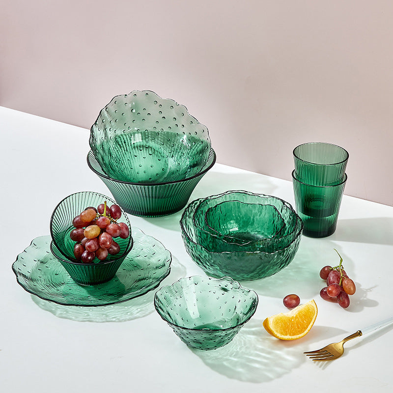 Household Tableware And Dishes Set, Glass Salad Bowl, Large Fruit Bowl, Creative Tableware, Fruit Plate, Large Bowl, Bamboo Hat, Bowl And Plate