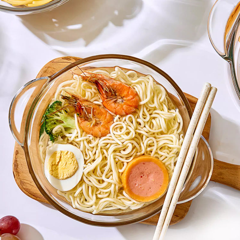Glass Bowl Microwave Household Large Soup Bowl With Lid, High Temperature Resistant Instant Noodle Bowl, Double-Ear Steamed Egg Bowl, Salad Bowl And Noodle Bowl
