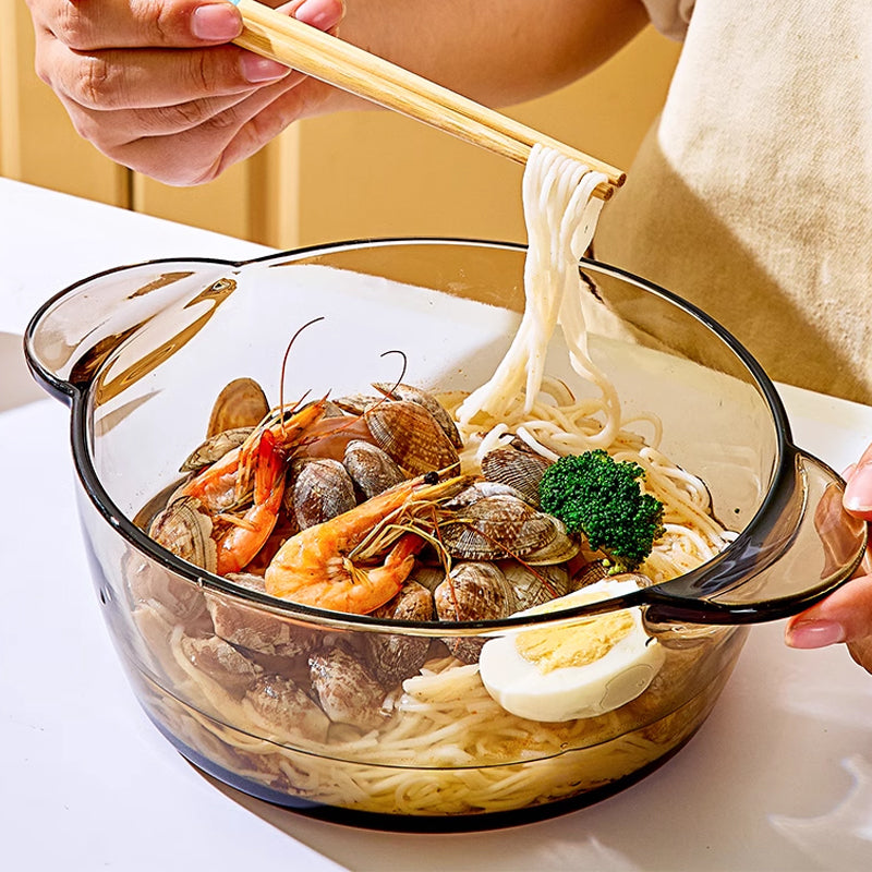 Glass Bowl Microwave Household Large Soup Bowl With Lid, High Temperature Resistant Instant Noodle Bowl, Double-Ear Steamed Egg Bowl, Salad Bowl And Noodle Bowl