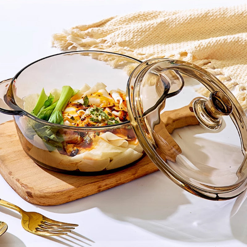 Glass Bowl Microwave Household Large Soup Bowl With Lid, High Temperature Resistant Instant Noodle Bowl, Double-Ear Steamed Egg Bowl, Salad Bowl And Noodle Bowl