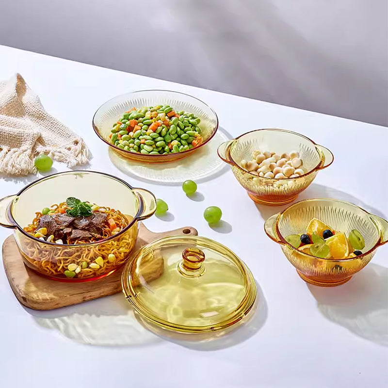 High Temperature Resistant Amber Salad Bowl, Household Glass Bowl And Plate Set, Cereal Soup Bowl, Rice Bowl, Microwave Oven Special Tableware