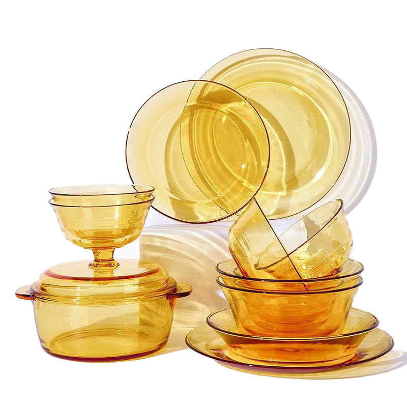 High Temperature Resistant Amber Salad Bowl, Household Glass Bowl And Plate Set, Cereal Soup Bowl, Rice Bowl, Microwave Oven Special Tableware