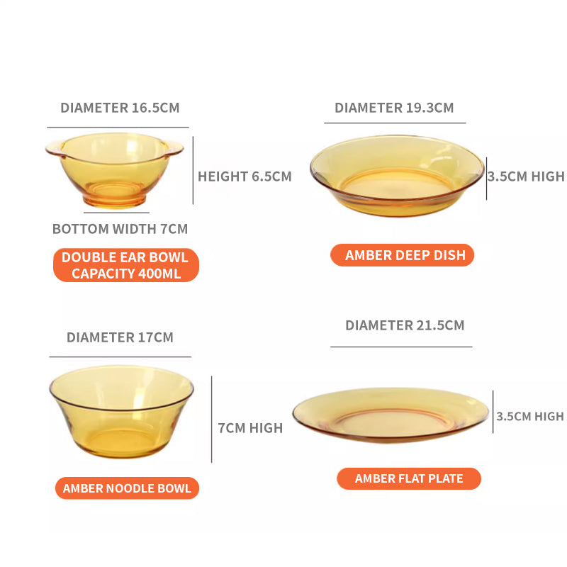 High Temperature Resistant Amber Salad Bowl, Household Glass Bowl And Plate Set, Cereal Soup Bowl, Rice Bowl, Microwave Oven Special Tableware