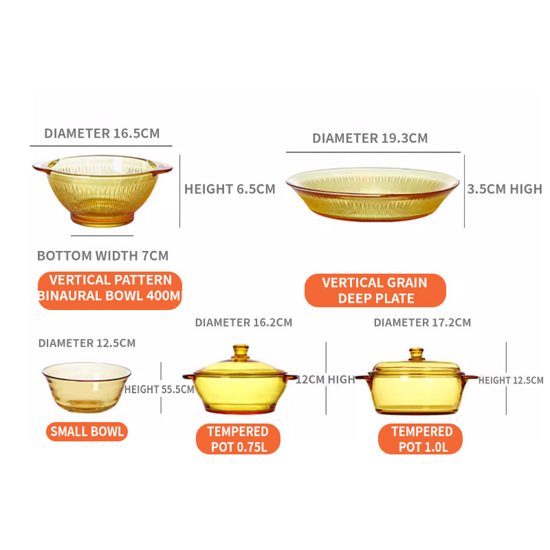 High Temperature Resistant Amber Salad Bowl, Household Glass Bowl And Plate Set, Cereal Soup Bowl, Rice Bowl, Microwave Oven Special Tableware