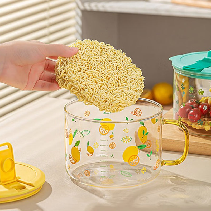 Simple Glass Instant Noodle Bowl With Lid, Large Ins Style Student Dormitory Artifact, Lunch Box For Office Workers, Home Printing With Lid
