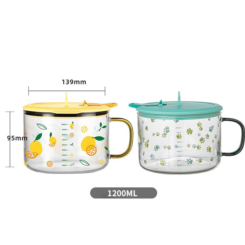 Simple Glass Instant Noodle Bowl With Lid, Large Ins Style Student Dormitory Artifact, Lunch Box For Office Workers, Home Printing With Lid